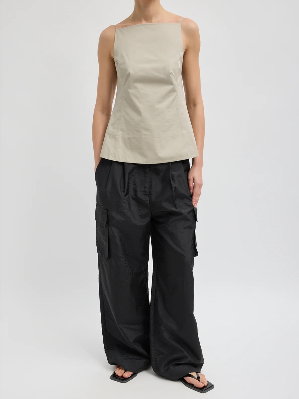 Tibi Stella Crispy Nylon Pleated Cargo Pant